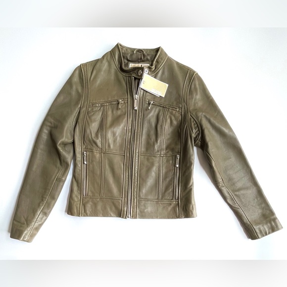 Michael Kors Leather Jacket -Olive Green -Women M -NWT
